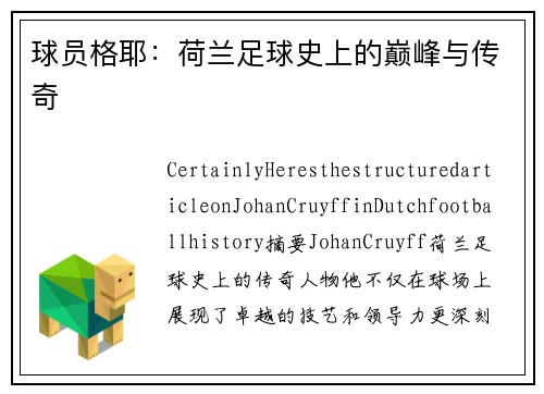 球员格耶：荷兰足球史上的巅峰与传奇