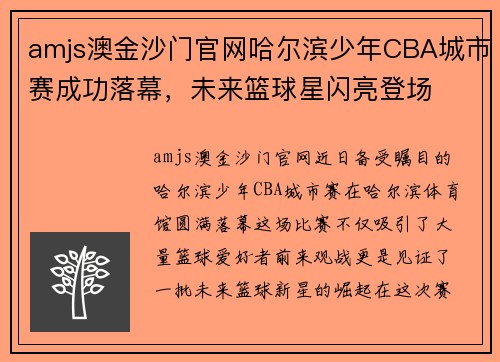amjs澳金沙门官网哈尔滨少年CBA城市赛成功落幕，未来篮球星闪亮登场