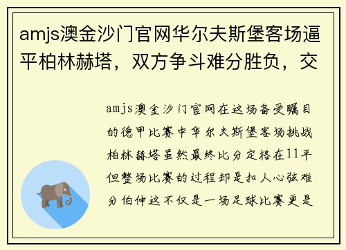 amjs澳金沙门官网华尔夫斯堡客场逼平柏林赫塔，双方争斗难分胜负，交锋悬念依旧 - 副本